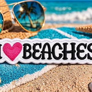 I Love Beaches Patch/Iron-On Patch/Fun Vacation - Coconut Girl/Travel Souvenir/Embroidered Sew On Applique for Clothing, Tote Bag, Backpack