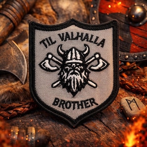 Till Valhalla Patch/Iron-on Patch/Biker Vest/Viking Shield/Norse Warrior/Brotherhood Tribute/Embroidered Sew-on Applique for Clothing Jacket