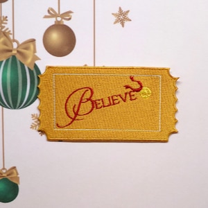 Believe Polar Express Golden Ticket Patch gesticktes Aufnähen / Aufnähen Applikation für Strümpfe Kleidung und Kunsthandwerk, Weihnachtsfilm, Zugfahrt