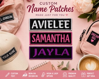Custom Embroidered Name Patch – Personalized Text Patches | Iron-On, Sew-On, Hook & Loop | For Jackets, Hats, Uniforms, Bags, Backpacks