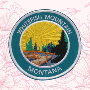 Whitefish Mountain Montana Patch Embroidered Iron-on/Sew-on Applique for Vest Clothing Vest Backpack, Nature Badge, Travel Souvenir, Lake