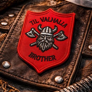 Till Valhalla Patch/Iron-on Patch/Viking Shield, Norse Warrior, Biker Brotherhood/Embroidered Sew-on Applique for Vest/Jacket Backpack Gear