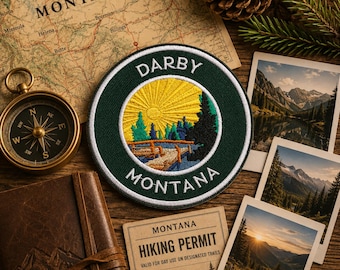 Patch Darby Montana/Patch termocolante/Emblema da natureza/Lembrança de viagem/Presente para trilhas e camping/Aplique para costurar em roupas, chapéus, mochilas, coletes e jaquetas