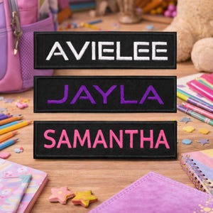 Custom Your Name Personalized Name Tag 5" x 1.5" Embroidered Patch Iron On Applique, Vest Uniform Costume Hats Backpacks Clothing