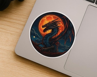 Mittelalterlicher Drache-Aufkleber-Aufkleber, Auto-LKW-Fensterstoßstange, gestanzte Vinyl-Aufkleber Laptop Wasserflasche, Roter Mond, Mythologie, Kreatur