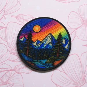 Rainbow Mountain Patch Dye-Sublimated Iron-on/Sew-on Applique for Vest Clothing Vest Backpack Camping Gear, Nature Badge, Travel Souvenir