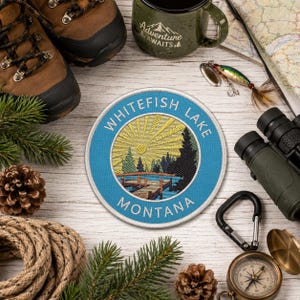 Whitefish Lake Montana Patch/Iron-On Patch/Nature Hiking & Camping/Travel Souvenir Gift/Embroidered Sew-on Applique for Clothing, Backpack