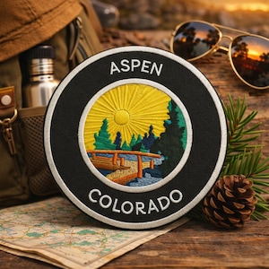 Aspen Colorado Patch/Iron-On Patch/Nature Badge//Travel Souvenir/Mountain Lake/Embroidered Sew-on Applique for Clothing Vest Hats Backpack