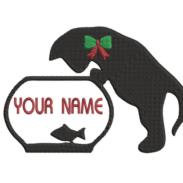 CUSTOM Your "CAT NAME" Personalized Stocking Name Tag Embroidered Patch Iron-On or Sew-On Applique / Merry Christmas, Santa Love, Family Pet