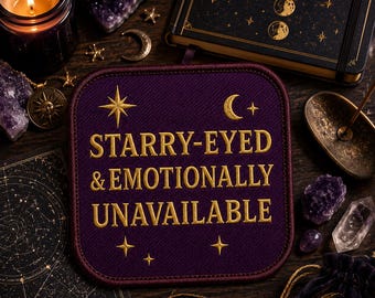 Parche termoadhesivo "Ojos estrellados y emocionalmente inaccesible" / Parche de astrología / Aplique para coser para chaqueta / mochila / chaleco / Regalo de horóscopo celestial
