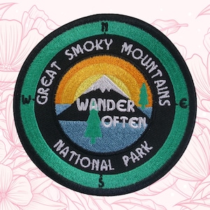 Great Smoky Mountains Compass Patch Embroidered Iron-on/Sew-on Applique for Vest Clothing Backpack Tennessee Hiking Souvenir Adventure Badge