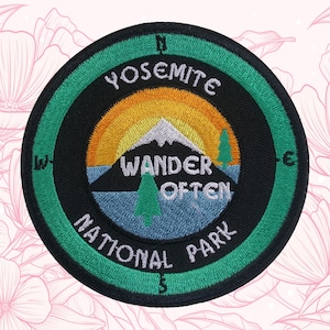Yosemite National Park Compass Patch Embroidered Iron-on/Sew-on Applique for Vest Clothing Backpack, California Hiking Souvenir Wander Often