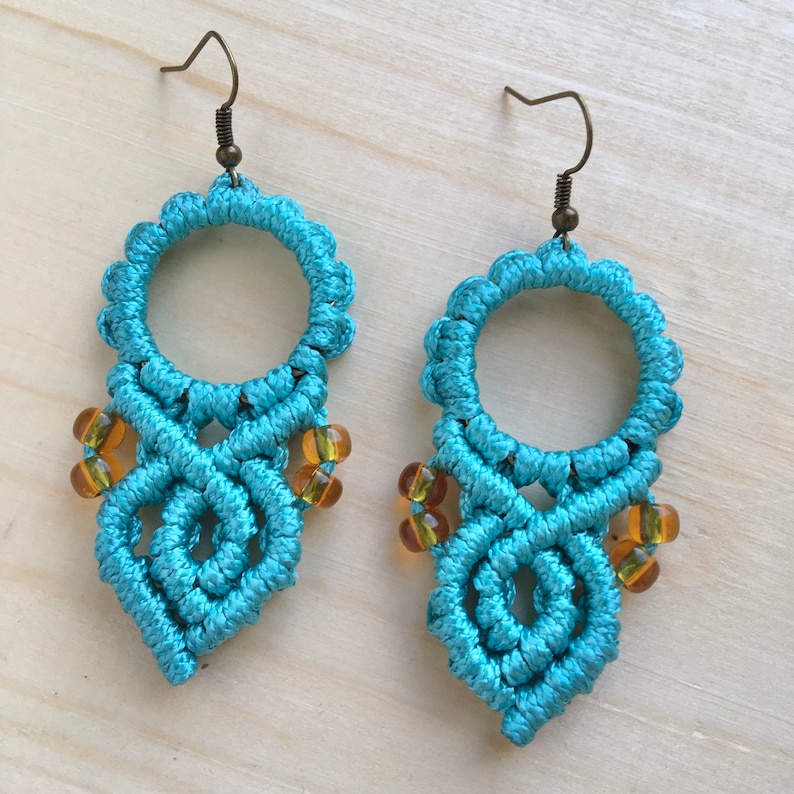 Turquoise earrings Macrame earrings dangle