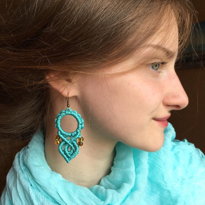 Turquoise earrings Macrame earrings dangle