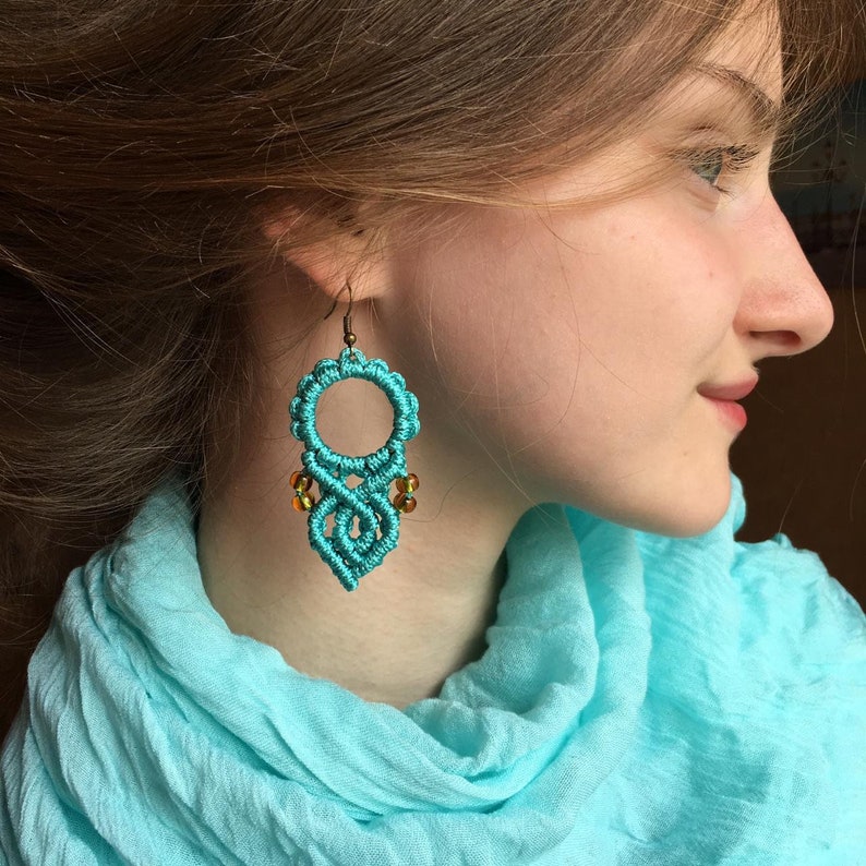 Turquoise earrings Macrame earrings dangle