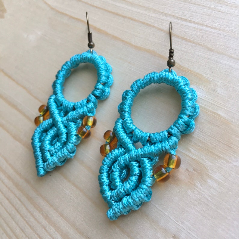 Turquoise earrings Macrame earrings dangle
