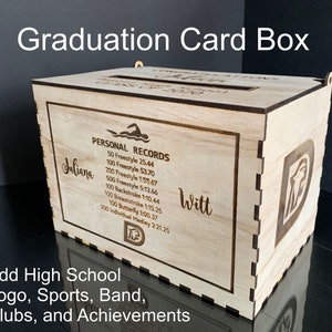 Custom Graduation Party Card Box | Laser Engraved Keepsake with Achievements & Logos | Graduation Party Decoration | Memory box