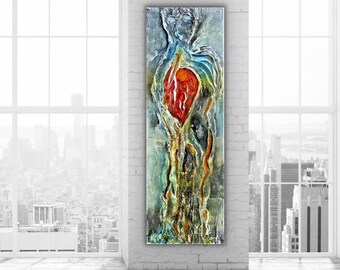 Red Heart - Figure Art Print - Abstract Wall Art - Mixed Media Artwork - Unique Vibrant Art - Giclee Art Print -  Silhouette of Man Painting