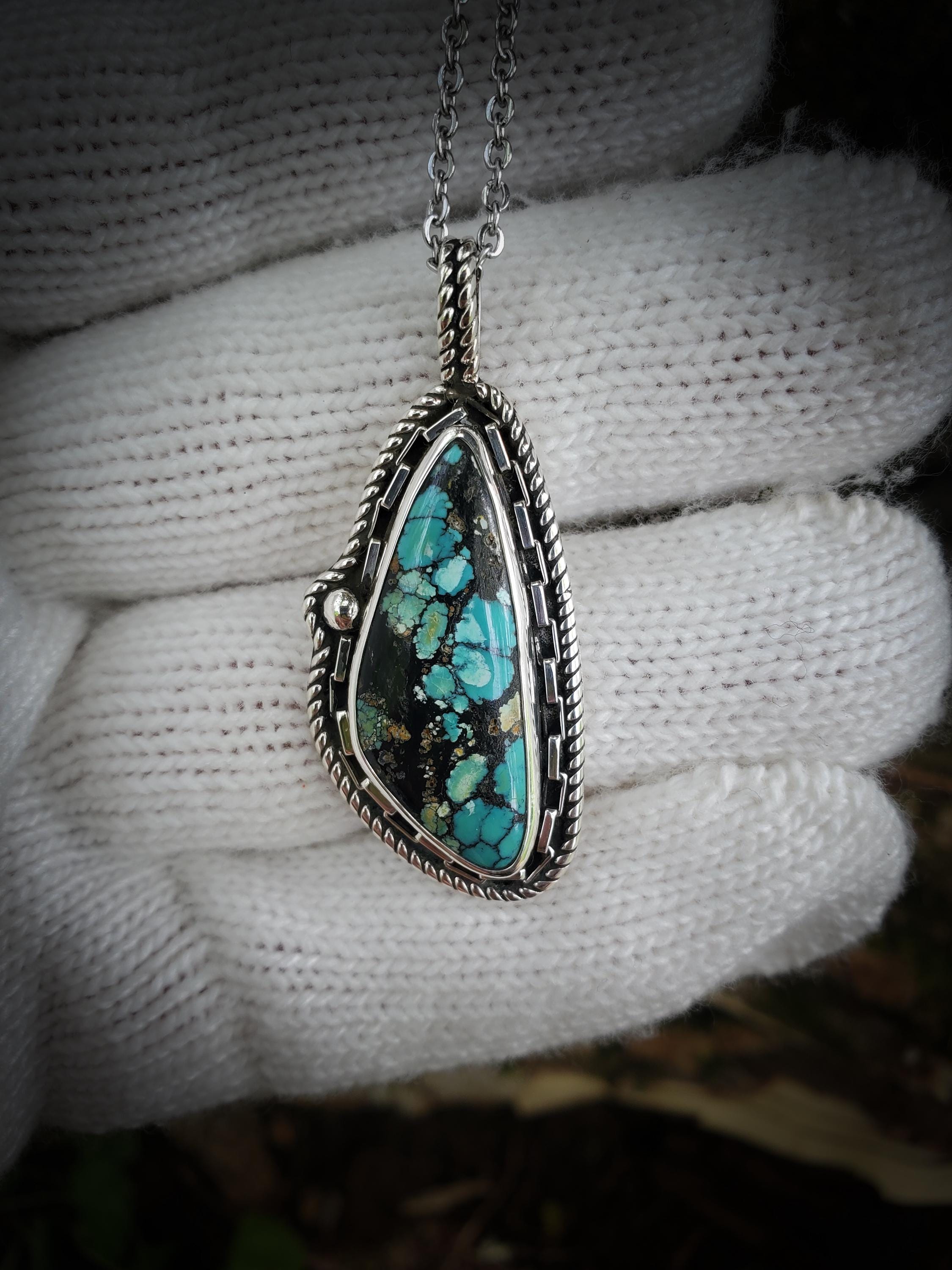 湖北ターコイズスターリングシルバーペンダントネックレス - Etsy 日本