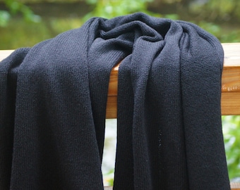 Black WOOL knitted Scarf. Oversized winter Scarf Wrap. Men wool gift.