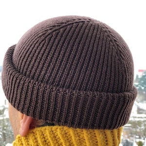 Merino Wool Fisherman Beanie Short Cuffed Ribbed Knit Unisex Winter Gift Docker Cap Cold Weather Hat