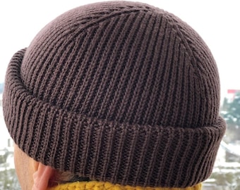 Merino Wool Fisherman Beanie Short Cuffed Ribbed Knit Unisex Winter Gift Docker Cap Cold Weather Hat