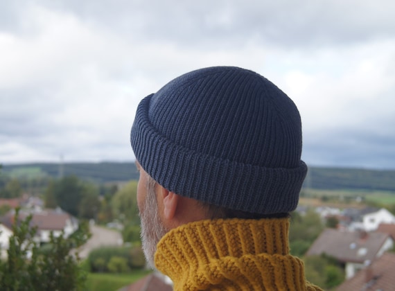 Thick fishermans beanie, Beanie for big head, Knitted cap short shape,  Watch cap, Wool Ribbed Fisherman Beanie.