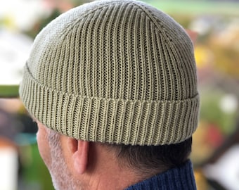 Olive Toque Beanie, Unisex docker trawler cap, Men's watch short hat, Gift for Him