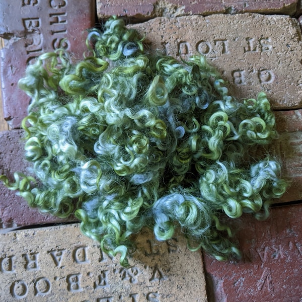 Moss Green | Cotswold Curly Lock Wool, Felting Wool, Doll Making Wool, Lustrous Locks