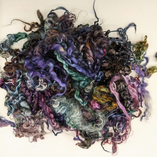 Storm | Cotswold Lock Wool | Felting Wool | Doll Making Wool | Lustrous Purple, Gray, Teal, Green, Pink, Blue Locks