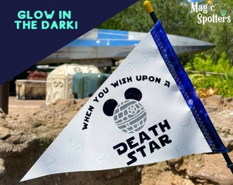 SW "When You Wish Upon a Death Star" Glow-in-the-Dark Disney Flag Spotter Personalized for Stroller, Wheelchair, Scooter, Bike & More!