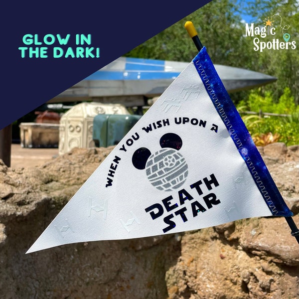 SW "When You Wish Upon a Death Star" Glow-in-the-Dark Disney Flag Spotter Personalized for Stroller, Wheelchair, Scooter, Bike & More!