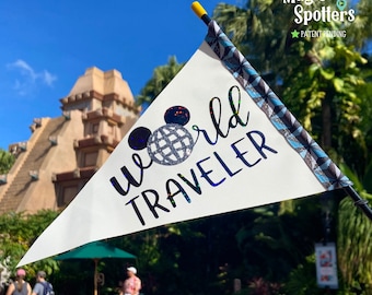 Epcot "World Traveler" Flag Spotter Personalized for Stroller, Wheelchair, Scooter, Bike & More!