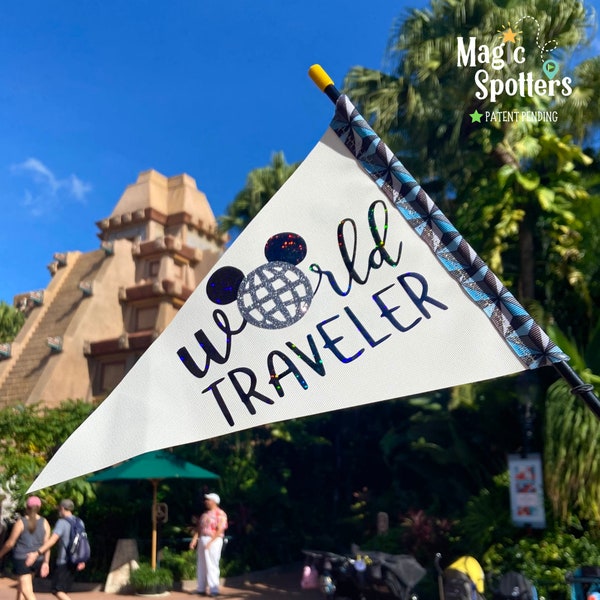 Epcot "World Traveler" Flag Spotter Personalized for Stroller, Wheelchair, Scooter, Bike & More!