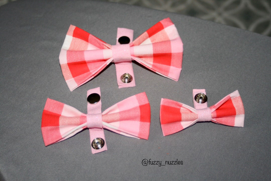 Pink Plaid and Glitter Over the Collar Snap on Bow Tie Etsy