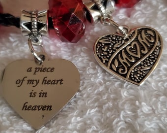 Memorial jewelry, piece of my heart is in Heaven, bracelet, necklace, personalized jewelry, mom, sister. brother, aunt, grandma, friend etc