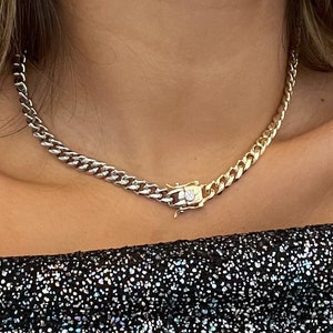 silver gold chain necklace chunky gold cuban choker silver thick chain choker Cuban Link necklace necklace women layer necklace image 1