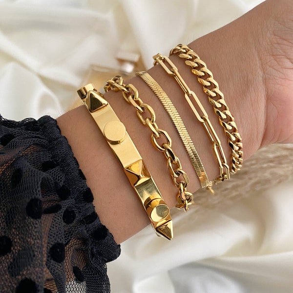Gold bracelet stack for woman / gold chain bracelet / 18k gold bracelet 316l stainless steel / stacking bracelet / gold chain bracelet / set