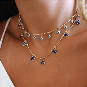 collier mauvais œil pour femme / collier de protection / ensemble collier couche / collier couche or mauvais œil / bijoux mauvais œil / charme mauvais œil