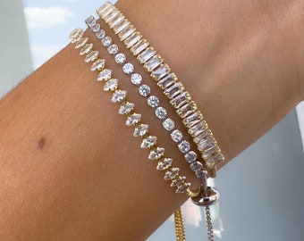 Bracelet rempli d’or 18 carats pour femme | ensemble de bracelets | bracelet pile | bijoux remplis d’or | bracelet tennis | bracelets de tennis en argent | 18k