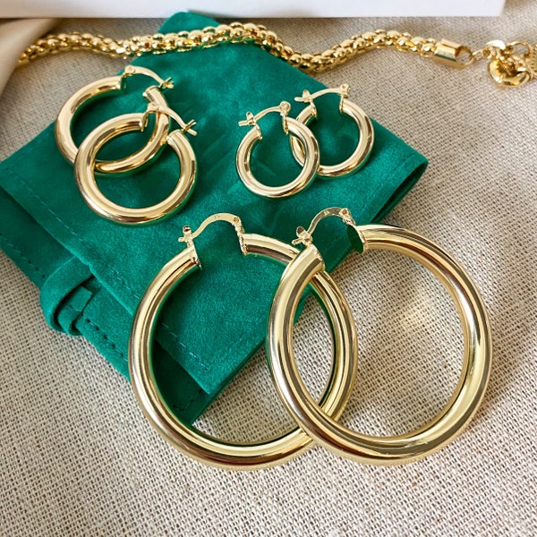 small gold hoop earrings,  thick hoop earrings, chunky hoops, 18k hoops, hypoallergenic earrings, oversized hoop, medium hoops