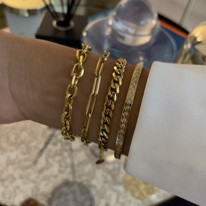 Link Chain Bracelet, Stacking Bracelets, Gold Paperclip Chain Bracelet ...