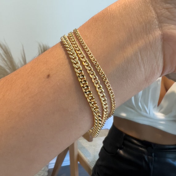 Gold Stacking Bracelet, 18K Gold Layering Bracelet, Gold Chain Bracelet, Stacking Bracelet, Bracelet Set Gold for Woman, Chain Bracelet Set
