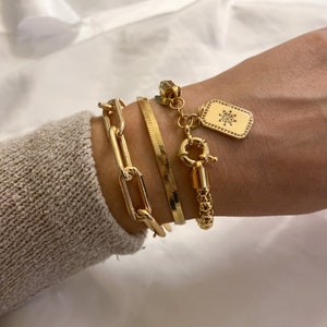 stack bracelet, gold filled bracelet, gold chain bracelet, chunky paperclip bracelet, gold link bracelet, gold snake bracelet, bracelet set image 2