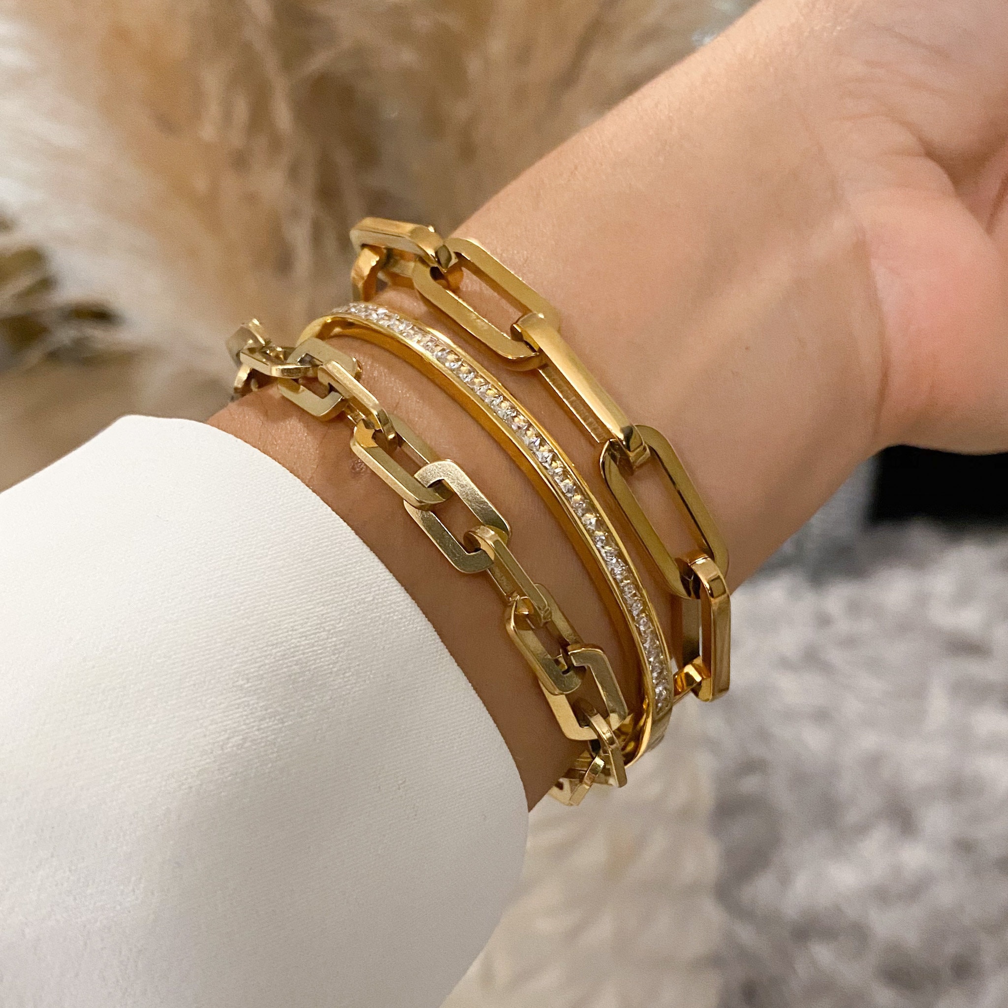 Jess Lock Chain Bracelet in Gold