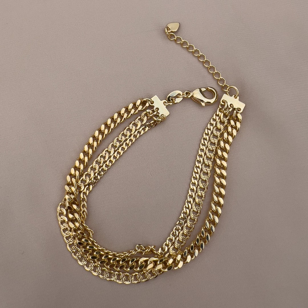 Gold Stacking Bracelet, 18k Gold Layering Bracelet, Gold Chain Bracelet