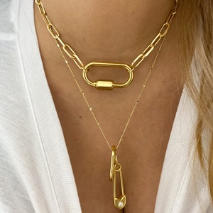 layer necklace set gold link chain necklace carabiner screw lock necklace safety pin lock necklace gold choker image 4