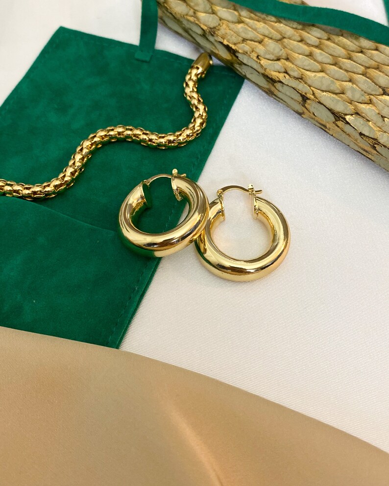 Gold Hoop Earrings Small Hoop Earring Thick and Chunky 14k Etsy