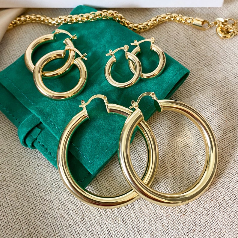 Small gold hoop earrings thick hoop earrings chunky hoops | Etsy