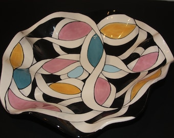 16" Large Handmade Ceramic Bowl - Unique Bowl - Fruit Bowl - Hand painted Pottery Bowl (Robins Art)